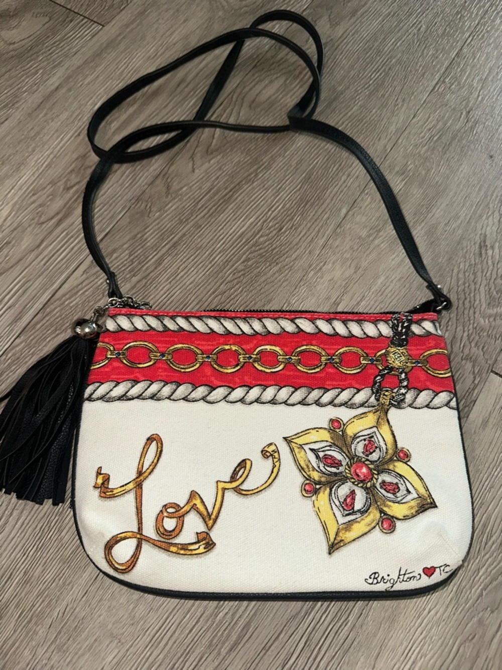 Brighton Glitter & Go Canvas Pouch Crossbody Bag Tassel Purse
